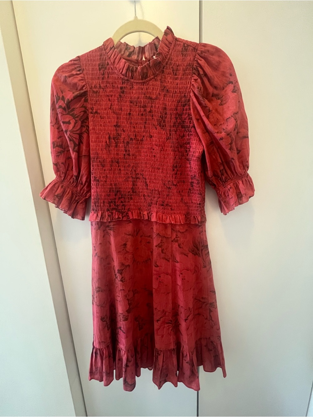 Sea New York Red Floral Smocked Midi Dress